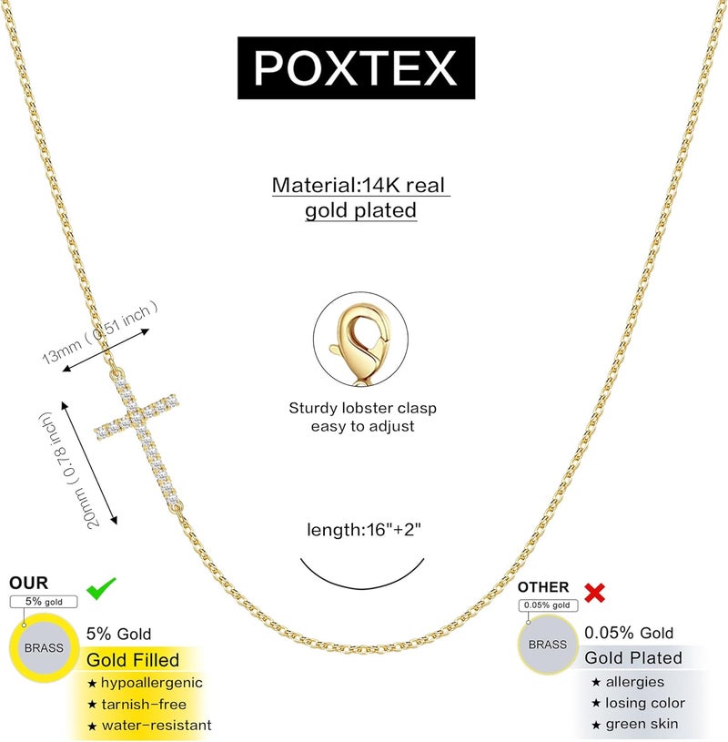 Poxtex Cross Necklace for Women Girls, Dainty 14K Gold Silver Plated Cross Choker Pendant Jewelry Non Tarnish Waterproof Trendy Cute Simple Small Necklace Easter Christian Baptism Religious Faith Jewelry Gifts - Image 3